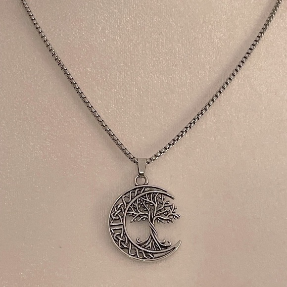 Celtic Knot Moon with Tree of Life Necklace Unisex - Picture 1 of 10